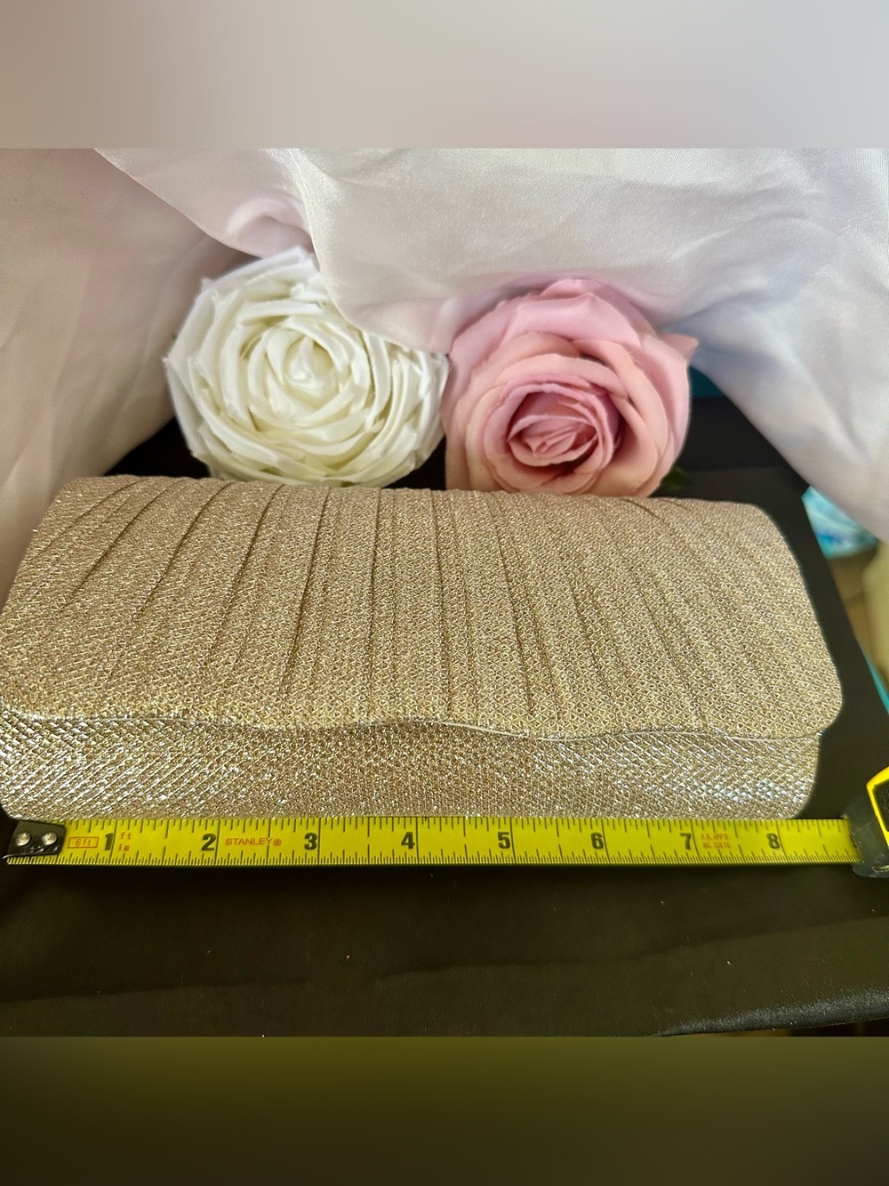 Gold Glitter Evening Clutch Bag Wedding Prom Formal Removable Chain Strap - Picture 3 of 8